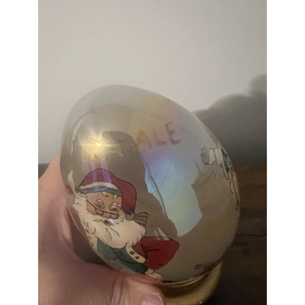 Les Hans‎ Inside Painted Glass Egg Renaissance Santa Wood Base Vintage